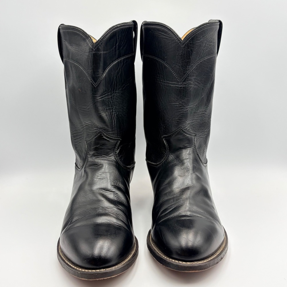 Justin 3133 Jackson Black Leather Western Roper Boots Mens Size 8 EE Pull on USA - Picture 5 of 15